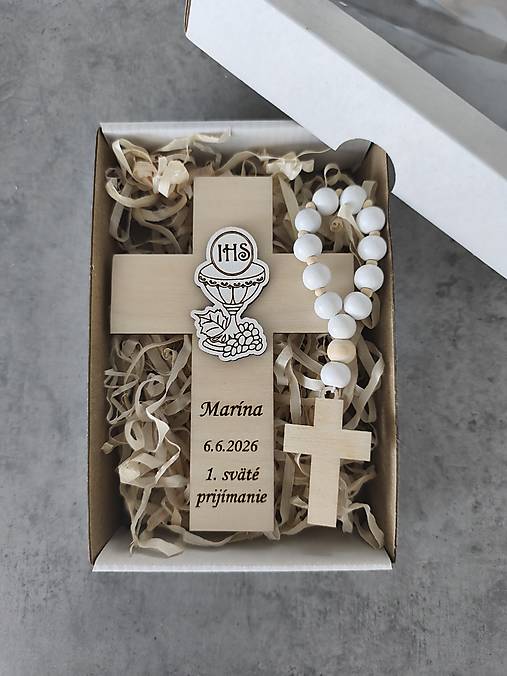 Dekorácie - Darček na prvé sväté prijímanie, Set krížik a ruženec na prvé sväté prijímanie - 18224823_
