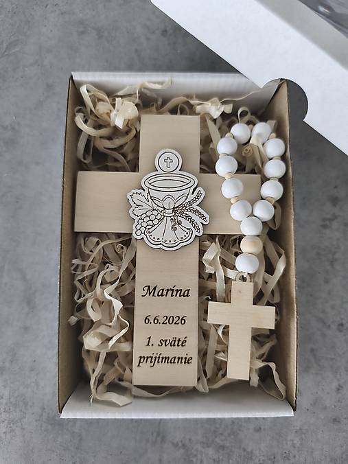 Dekorácie - Darček na prvé sväté prijímanie, Set krížik a ruženec na prvé sväté prijímanie - 18224999_