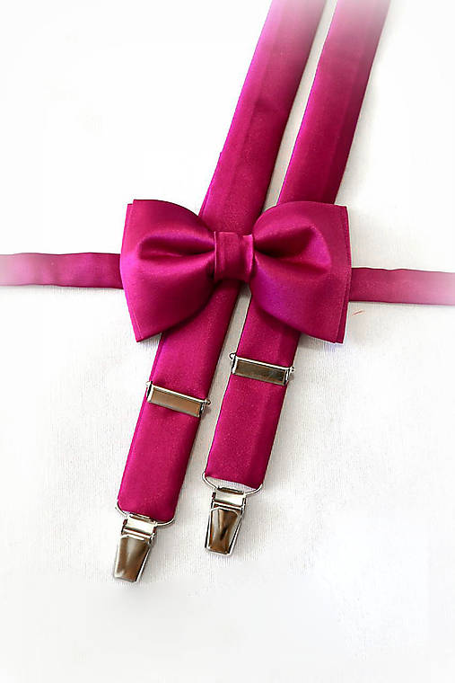 Pánske doplnky - Tmavo cyklamenový motýlik a traky - 18223917_