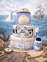 Detské doplnky - Plienková torta "VEĽRYBKA NÁMORNÍK" (Veľkosť 3 (6-10 kg)) - 18223738_