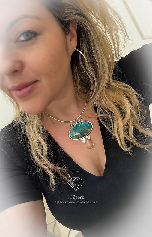 Strieborný 925/1000 prívesok so shattuckitom a mesačným kameňom