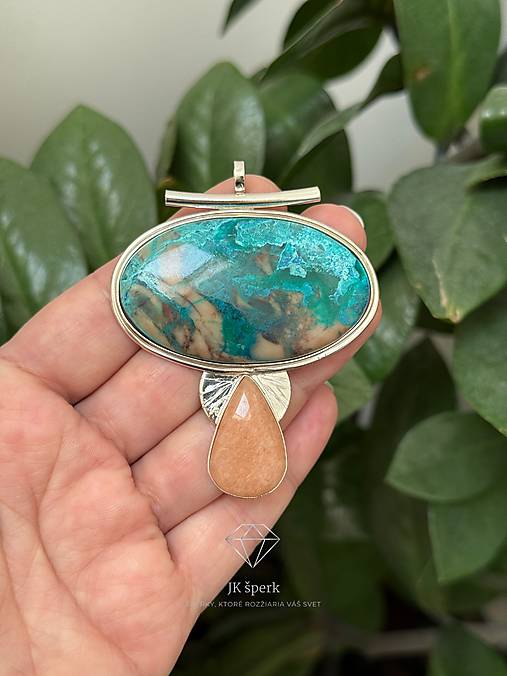 Strieborný 925/1000 prívesok so shattuckitom a mesačným kameňom