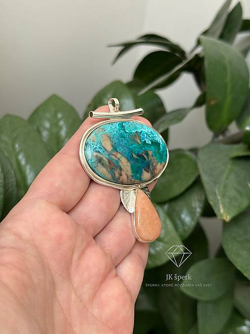 Strieborný 925/1000 prívesok so shattuckitom a mesačným kameňom