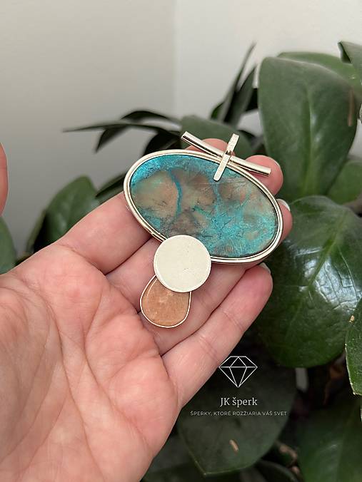 Strieborný 925/1000 prívesok so shattuckitom a mesačným kameňom