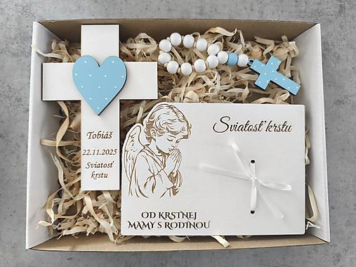 Dekorácie - Krížik, ruženec a tabuľka na peniaze ku krstu- sviatosť krstu - 18227624_