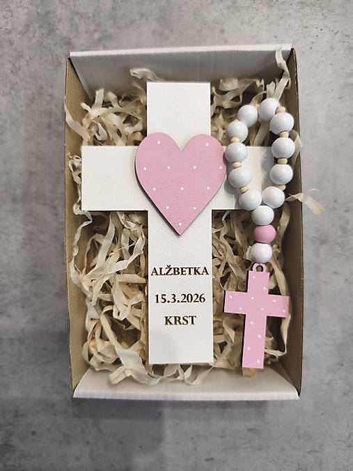 Dekorácie - Darček ku krstu Set krížik a ruženec - 18227640_