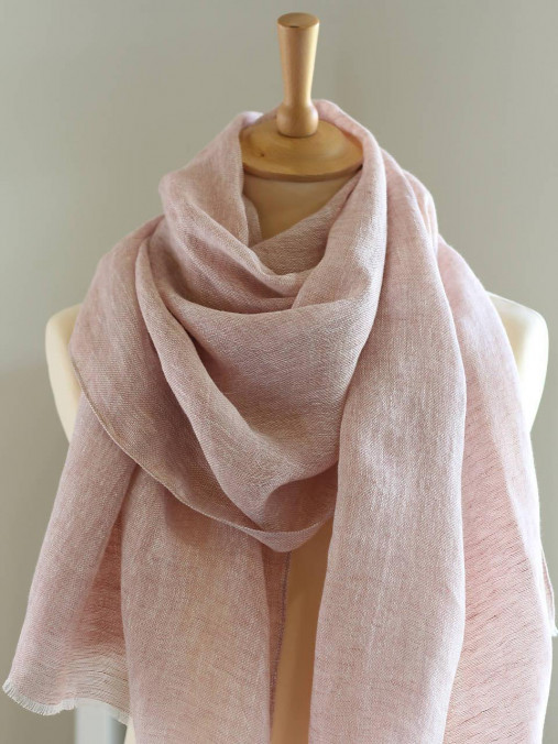 Dámska veľká ľanová šatka staroružovej farby – 100 % prírodný ľan v darčekovej krabičke