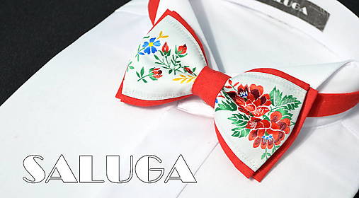 Pánske doplnky - Folklórny pánsky červený motýlik - folkový - ľudový - 18225937_