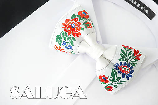 Detské doplnky - Folklórny detský biely motýlik - folkový - ľudový - 18225955_