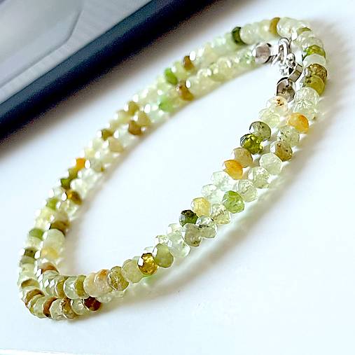 Green Garnet Rondelle Necklace AG925 / Náhrdelník prírodný zelený granát brúsené rondelky E045