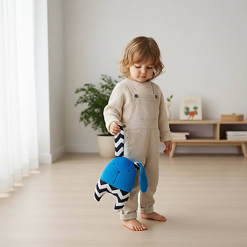 Zajačik Topi - mäkučký handmade kamarát (Modrý cikcak)