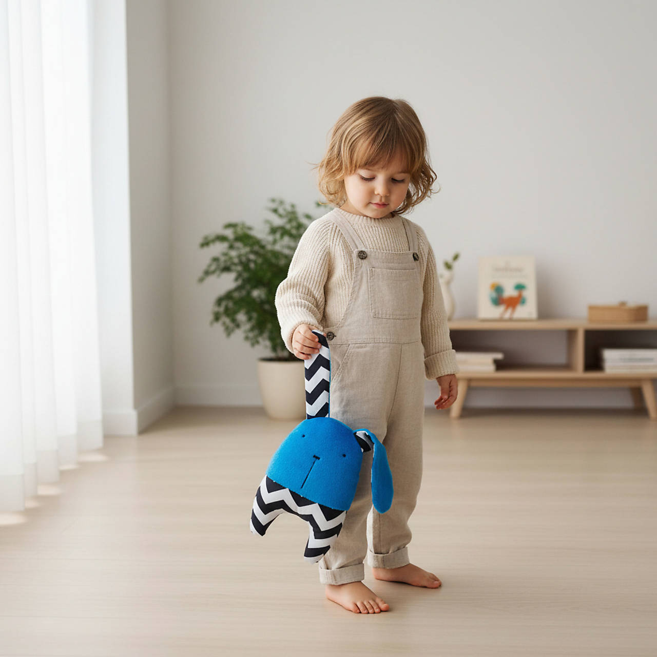 Zajačik Topi - mäkučký handmade kamarát (Modrý cikcak)