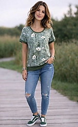 Topy, tričká, tielka - Dámské tričko - květinový vzor (bavlna) - 18228354_