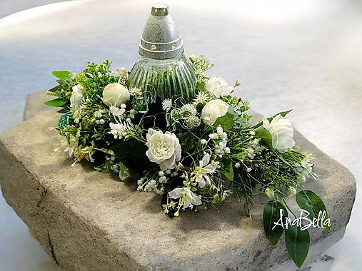 Dekorácie - Biela ikebana na hrob - 18230068_