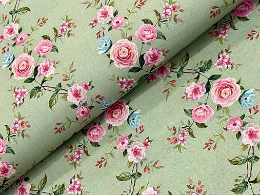 100% BAVLNA / RUŽIČKY NA ZELENEJ