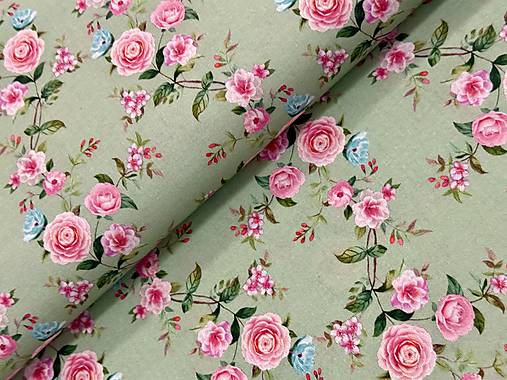 100% BAVLNA / RUŽIČKY NA ZELENEJ