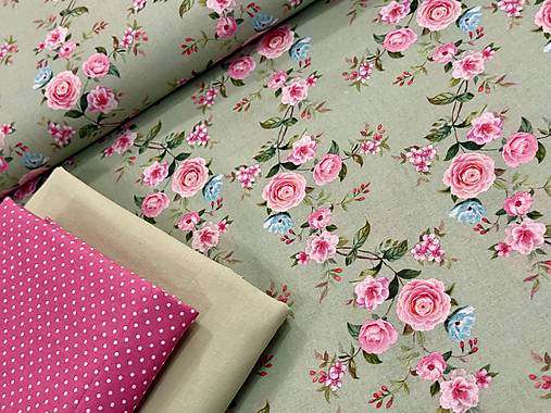 100% BAVLNA / RUŽIČKY NA ZELENEJ