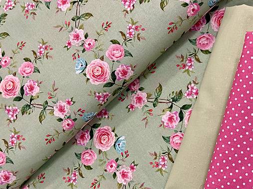 100% BAVLNA / RUŽIČKY NA ZELENEJ