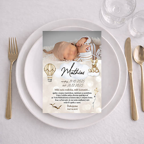 Kartička na krstinový stôl s fotografiou