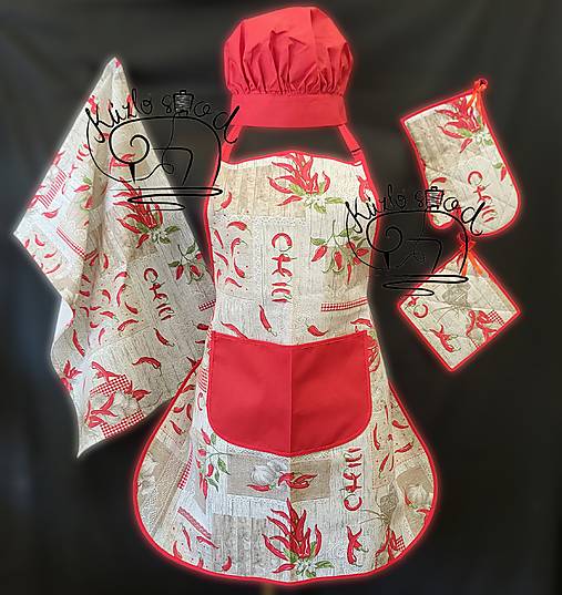 Úžitkový textil - Dámska zástera 70cm chilli, alebo aj 5.dielny set - 18229177_