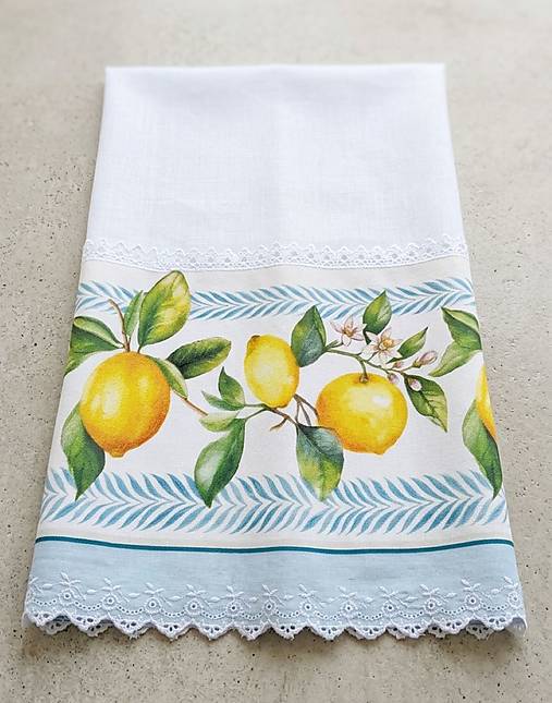 Citrónová kuchynská utierka 45×70 cm a košík na pečivo – svieži vidiecky kuchynský set