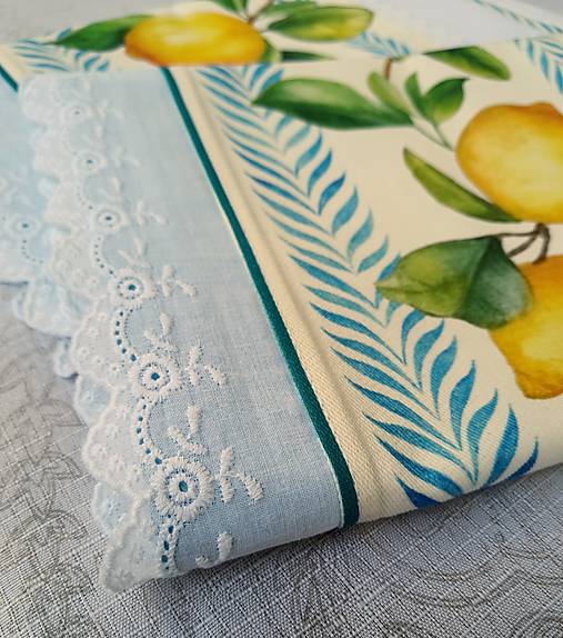 Citrónová kuchynská utierka 45×70 cm a košík na pečivo – svieži vidiecky kuchynský set