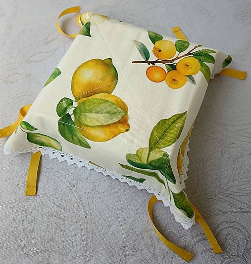 Citrónová kuchynská utierka 45×70 cm a košík na pečivo – svieži vidiecky kuchynský set