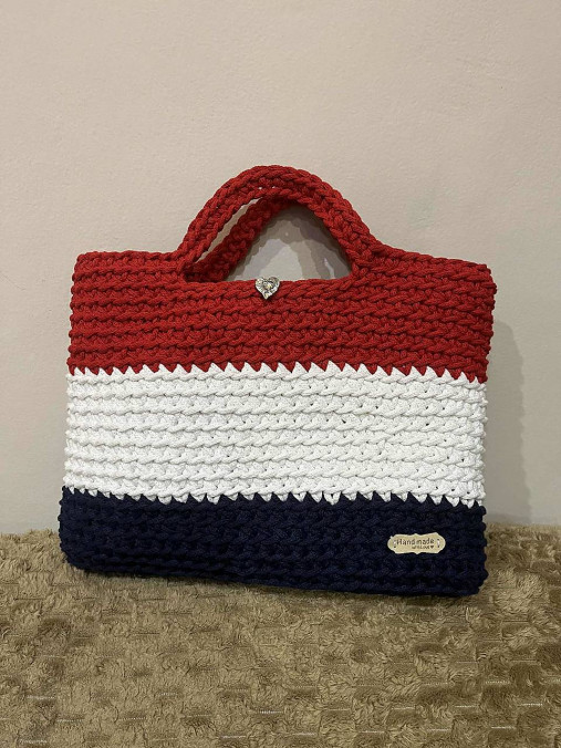 Veľké tašky - Štýlová háčkovaná kabelka v námorníckych farbách-HandMadeZsuzsu - 18230058_