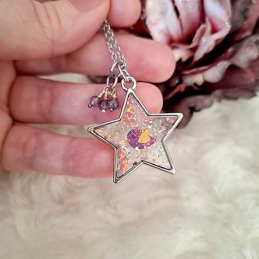 Vtáčik a hviezdička / nežný šperk s ametystom