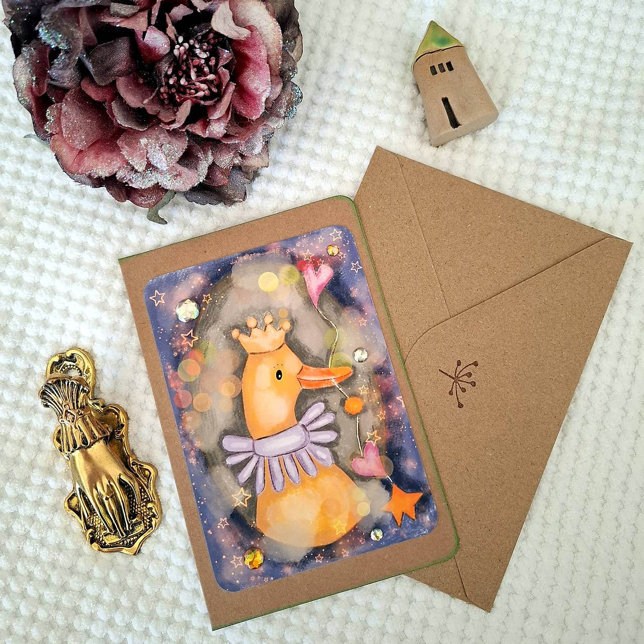 Kúzelná kačička - otváracia pohľadnica s obálkou