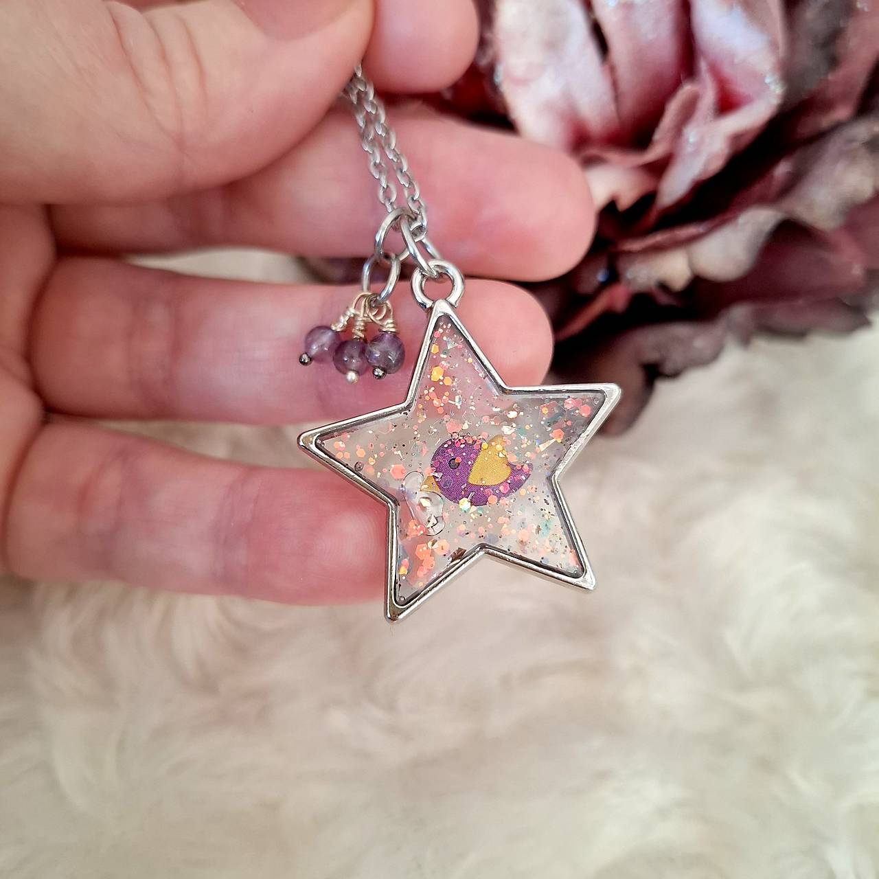 Vtáčik a hviezdička / nežný šperk s ametystom