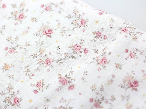 Autorská exkluzívna ľanová látka s potlačou vintage ružičiek