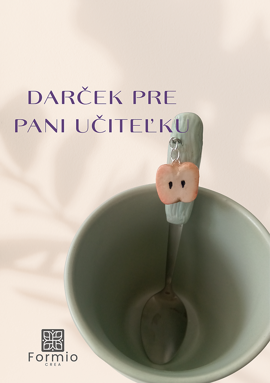 Originálny darček pre pani učiteľku, jabĺčko – ručne zdobená lyžička ku Dňu učiteľov