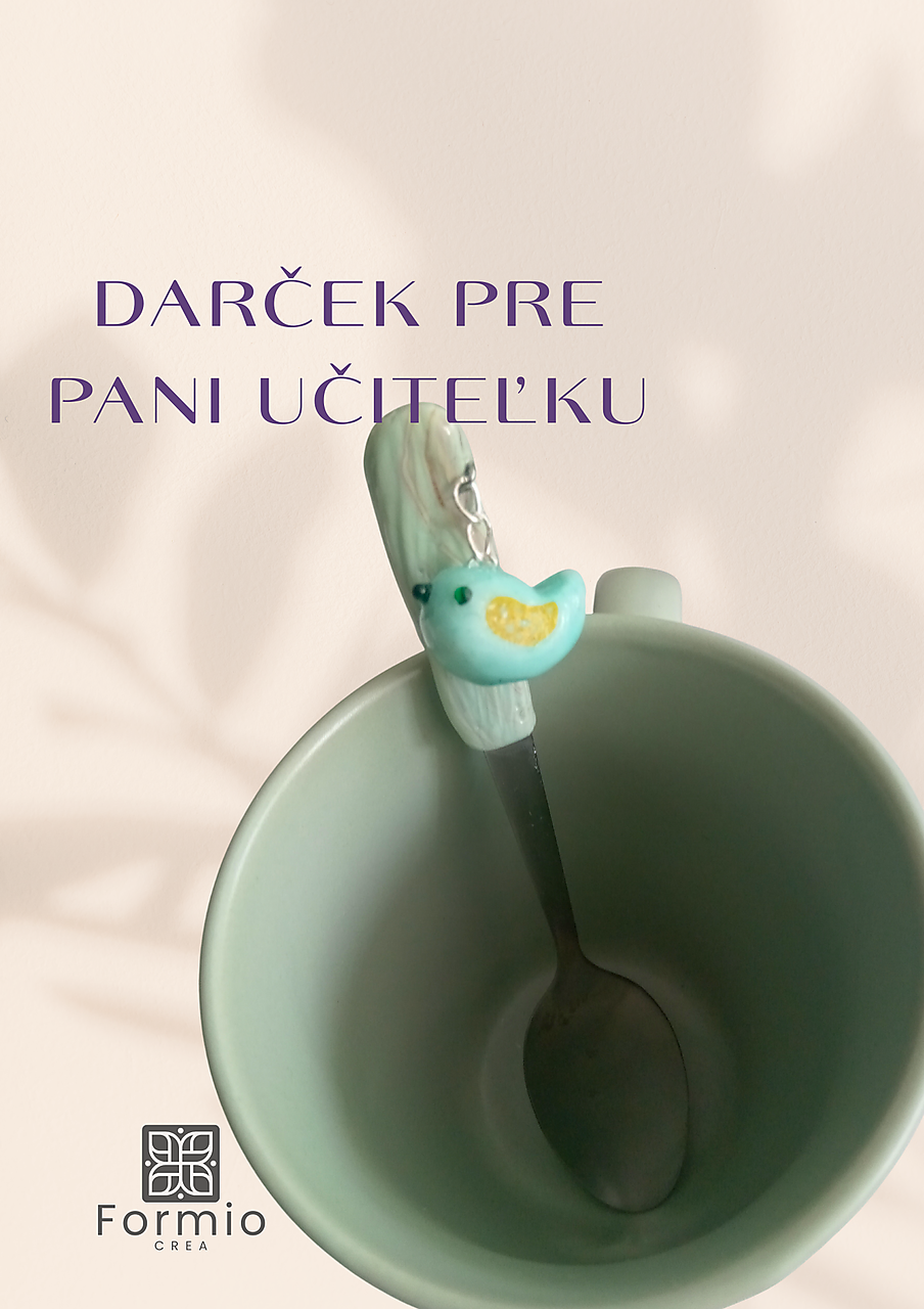 Originálny darček pre pani učiteľku, vtáčik – ručne zdobená lyžička ku Dňu učiteľov