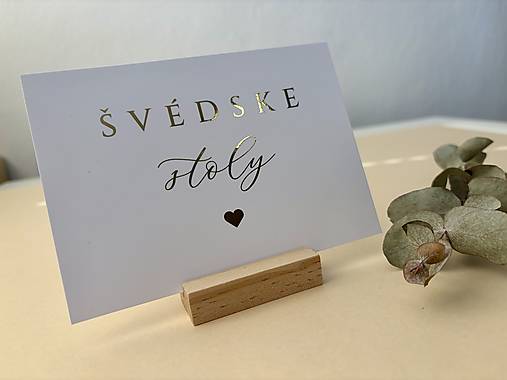 Metalicky zlátená kartička "Švédske stoly"