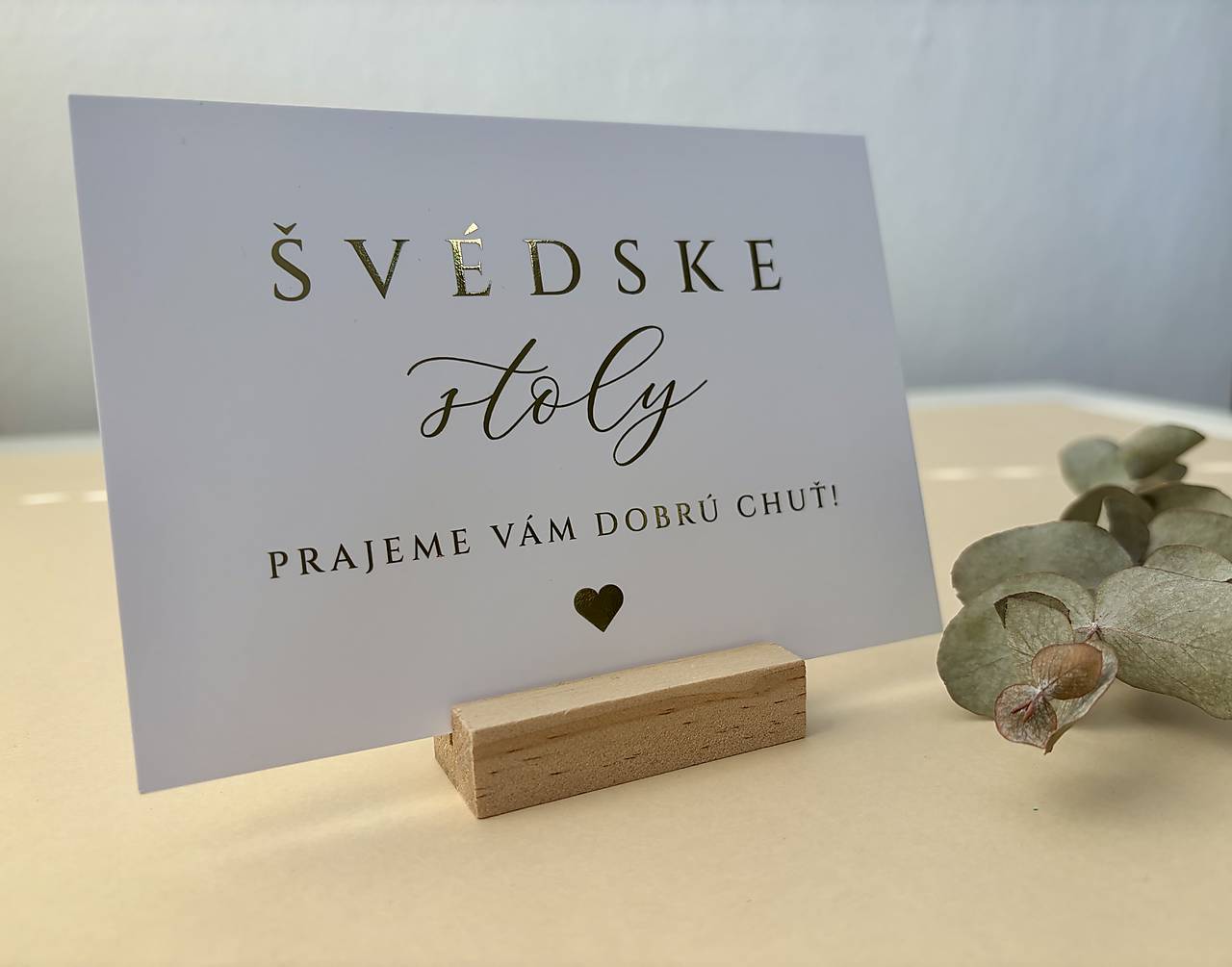 Metalicky zlátená kartička "Švédske stoly 2"