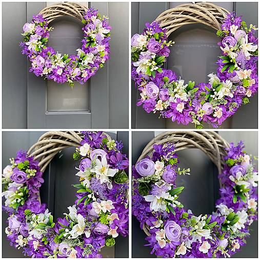 Jarný veniec na svetlom prutenom základe dekorácia na dvere