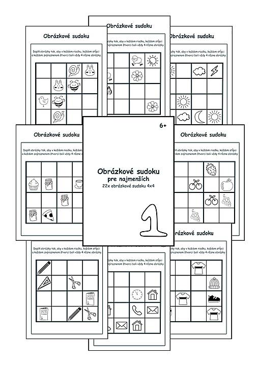 Hračky - Obrázkové sudoku - 22x obrázkové sudoku 4x4, zošit pre deti 6+ - 18232144_