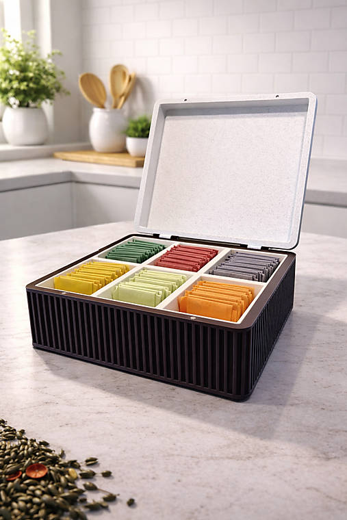 Moderný box na čaje – štýlová organizácia do každej kuchyne