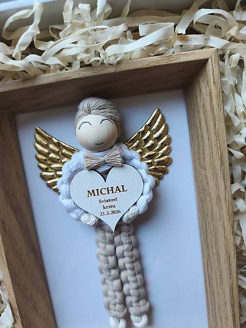 Dekorácie - Macrame anjel Krst - chlapec - 18234117_