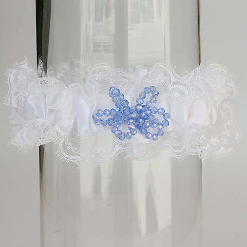 Biely podväzok s modrou mašlikou