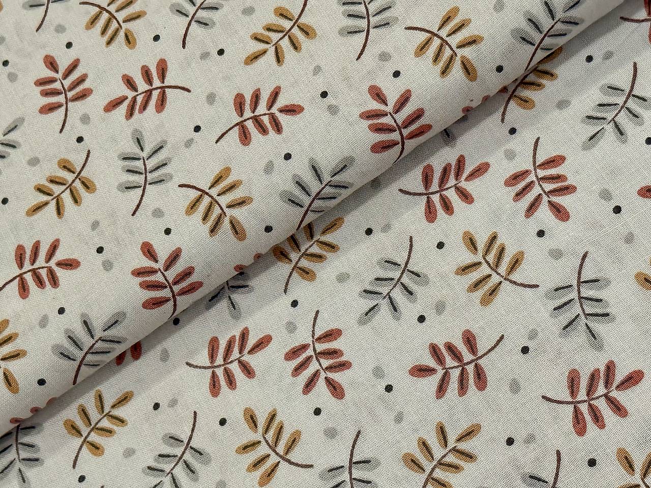 100% BAVLNA / VETVIČKY NA BÉŽOVEJ