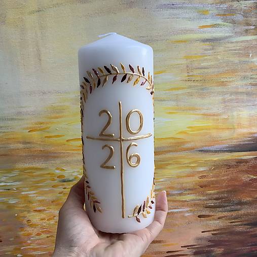 Maľovaný domáci paškál z bieleho vosku 2026 s venčekom (20 cm)