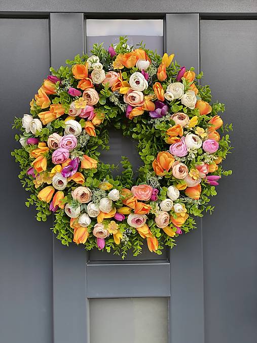 Jarný veniec “XL” na umelom základe dekorácia na dvere 48cm