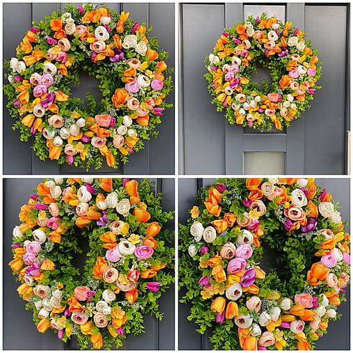 Jarný veniec “XL” na umelom základe dekorácia na dvere 48cm