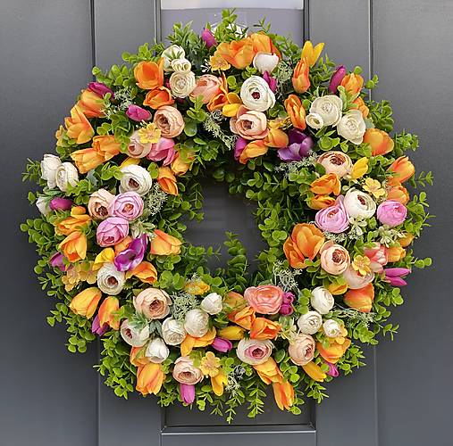 Jarný veniec “XL” na umelom základe dekorácia na dvere 48cm