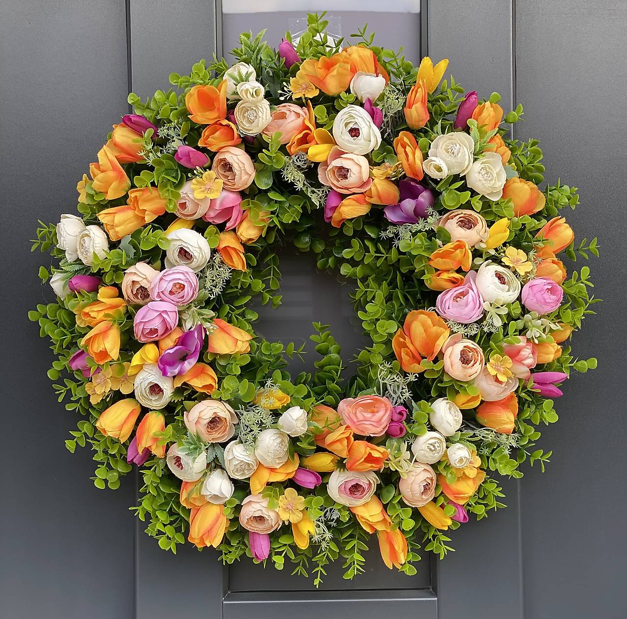 Jarný veniec “XL” na umelom základe dekorácia na dvere 48cm