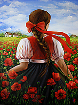 Obrazy - Dievča na lúke - Maľba rozmer 60x80 - 18233243_