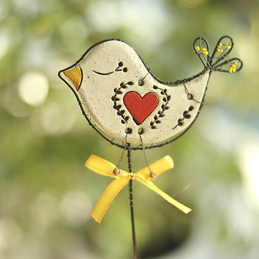 Dekorácie - zápich s vtáčikom - 18234742_