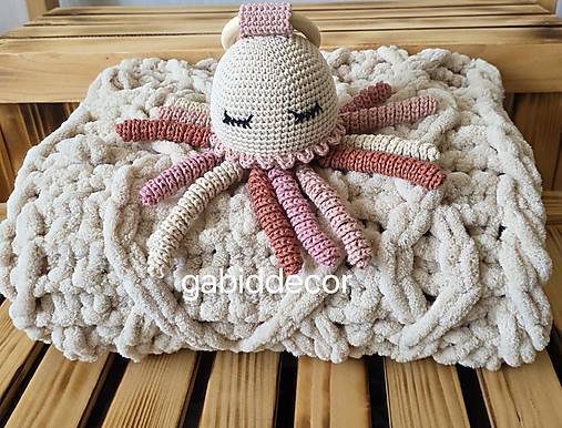 Deka z vlny alize puffy detská, do kočíka, do postieľky (Detská hrkálka chobotnička)